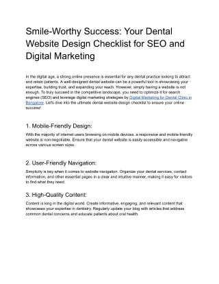 Smile-Worthy Success_ Your Dental Website Design Checklist for SEO and Digital Marketing