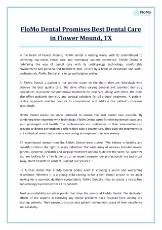 Experience the Best Dental Care with FloMo Dental in Flower Mound, TX