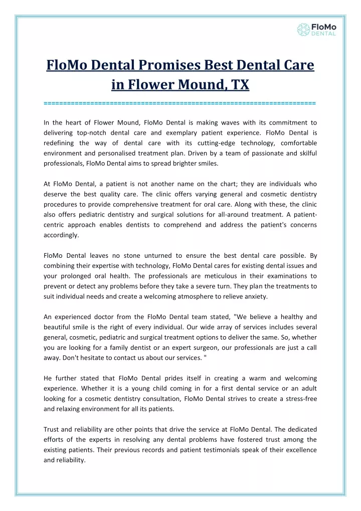 flomo dental promises best dental care in flower