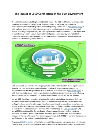 the impact of leed certification on the built
