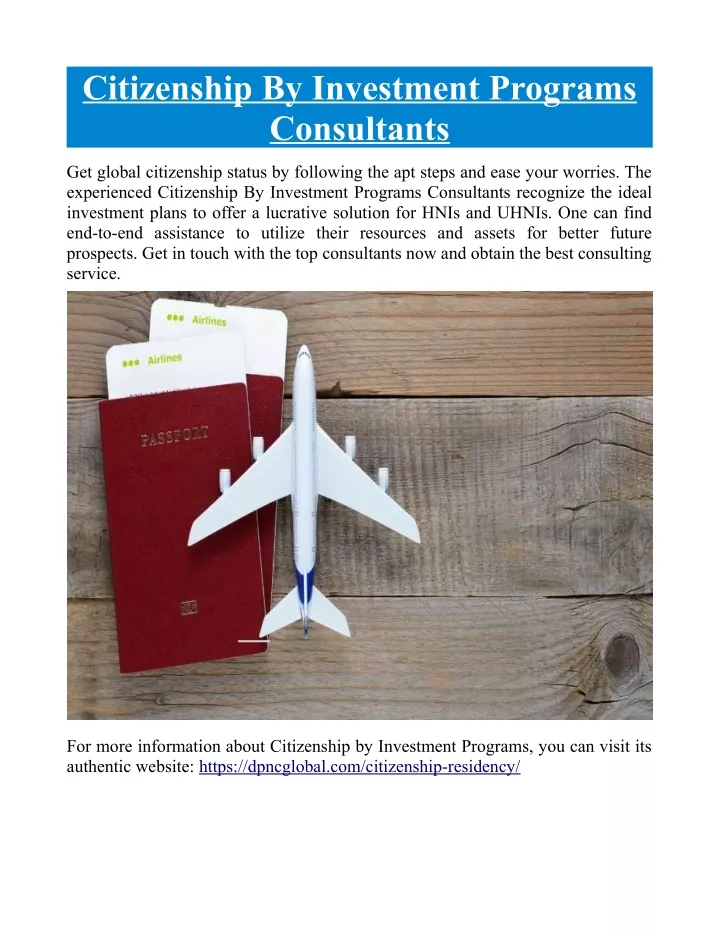 citizenship by investment programs consultants