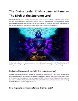The Divine Leela: Krishna Janmashtami — The Birth of the Supreme Lord