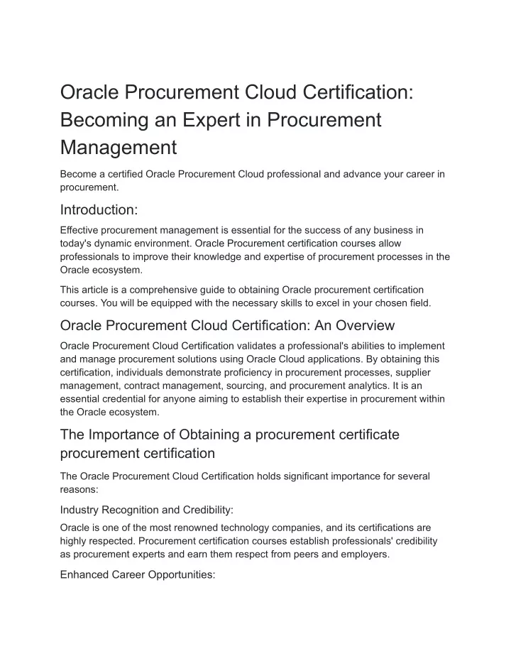 oracle procurement cloud certification becoming