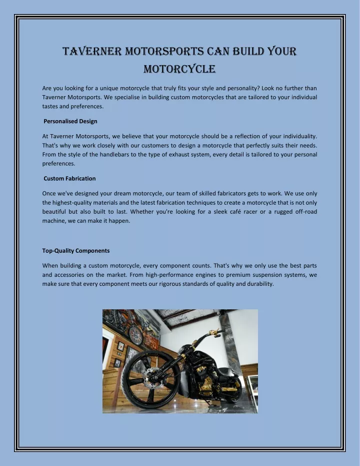 taverner motorsports can build your motorcycle