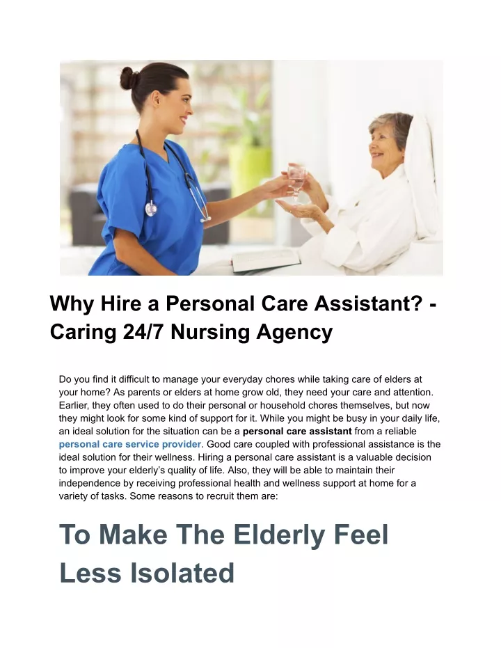 why hire a personal care assistant caring