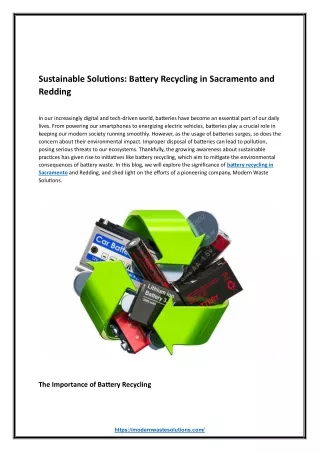 Sustainable Solutions: Battery Recycling in Sacramento and Redding
