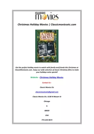 Christmas Holiday Movies | Classicmoviesetc.com