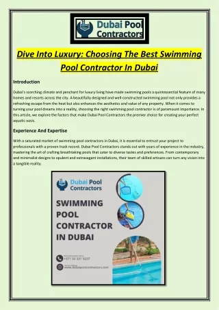 Dive Into Luxury Choosing The Best Swimming Pool Contractor In Dubai