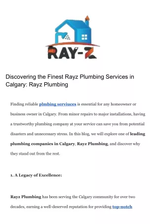 Discovering the Finest Rayz Plumbing Services in Calgary_ Rayz Plumbing