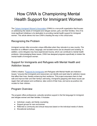 How CIWA is Championing Mental Health Support for Immigrant Women