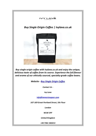 Buy Single Origin Coffee | Ivylava.co.uk