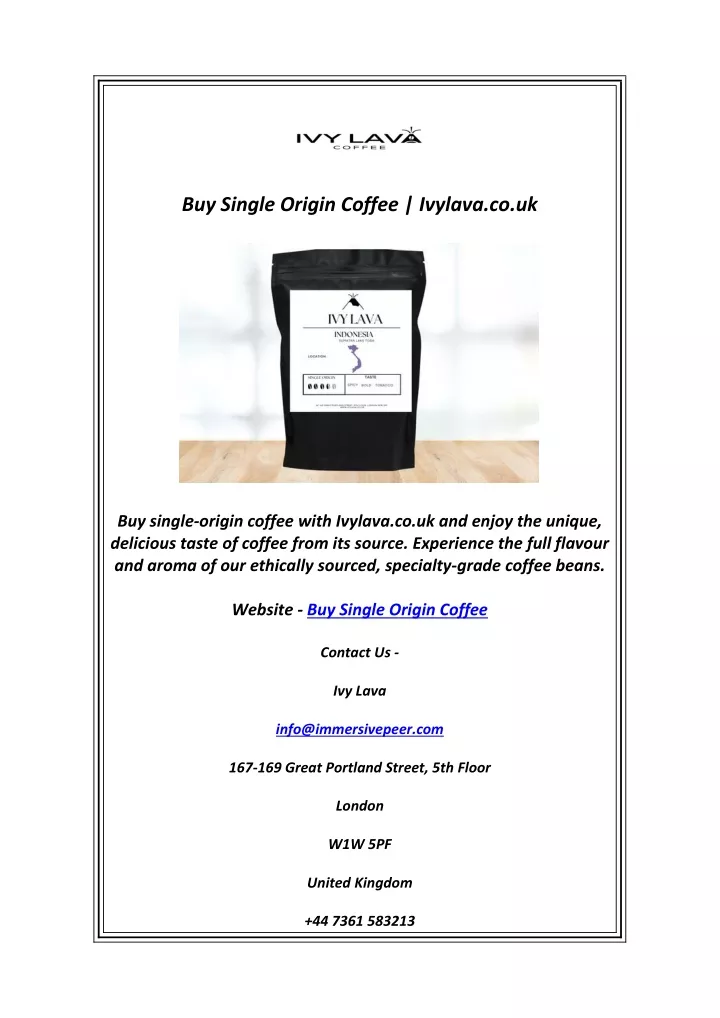 buy single origin coffee ivylava co uk