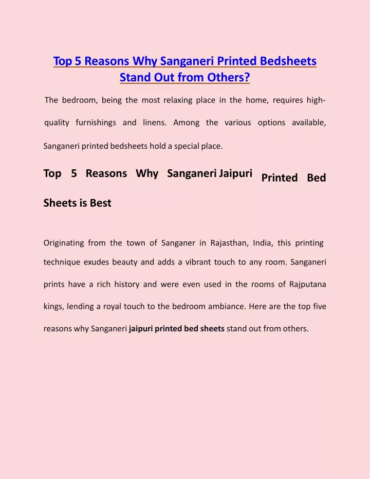 top 5 reasons why sanganeri printed bedsheets