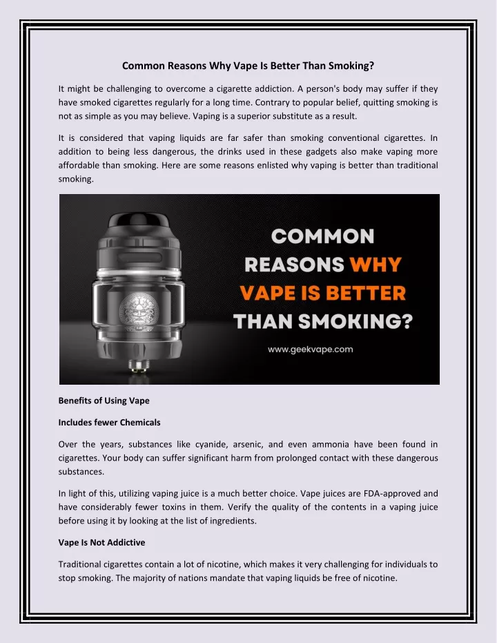 common reasons why vape is better than smoking
