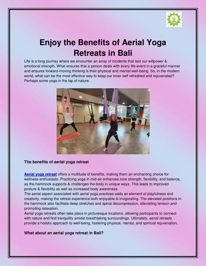enjoy the benefits of aerial yoga retreats