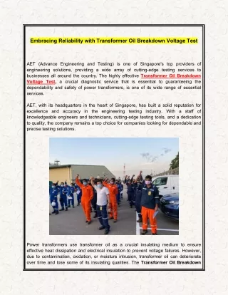 Embracing Reliability with Transformer Oil Breakdown Voltage Test