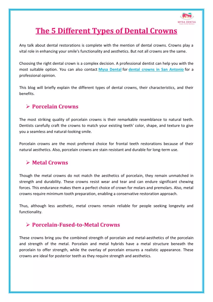 the 5 different types of dental crowns