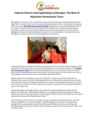 Cultural Charms and Captivating Landscapes The Best of Rajasthan Honeymoon Tours