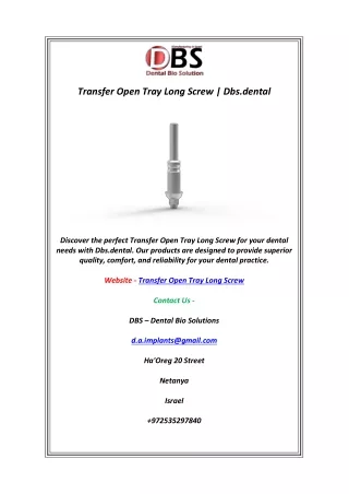 Transfer Open Tray Long Screw | Dbs.dental
