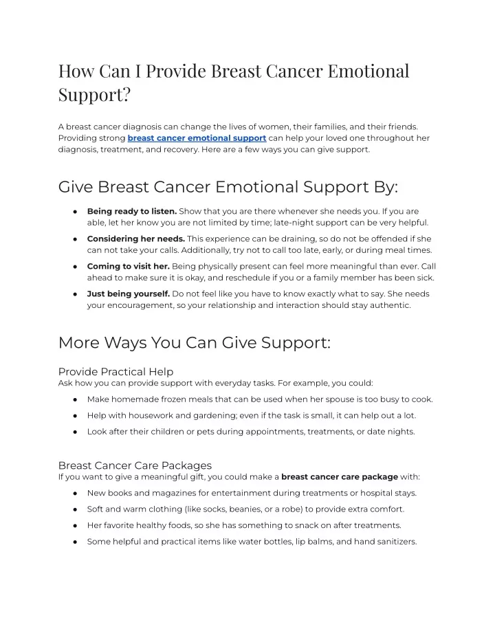 how can i provide breast cancer emotional support
