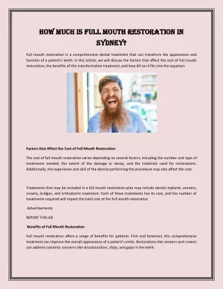 How Much is Full Mouth Restoration in Sydney