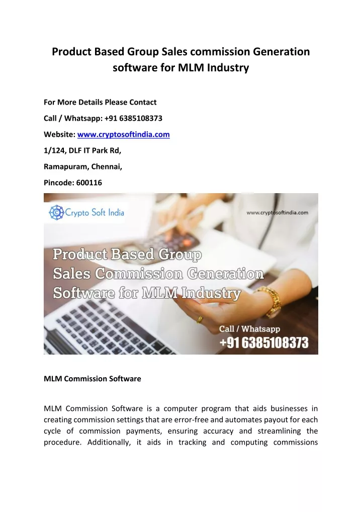 product based group sales commission generation