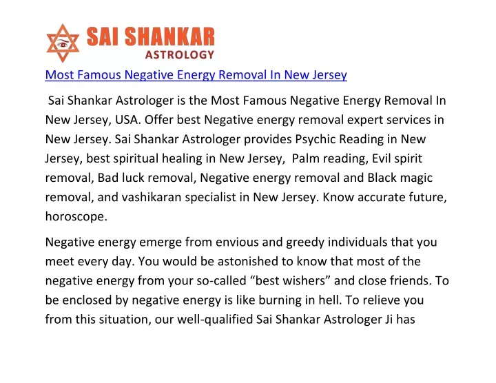 most famous negative energy removal in new jersey