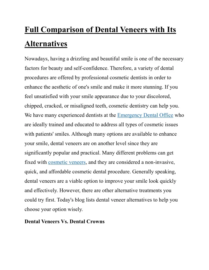 full comparison of dental veneers with its