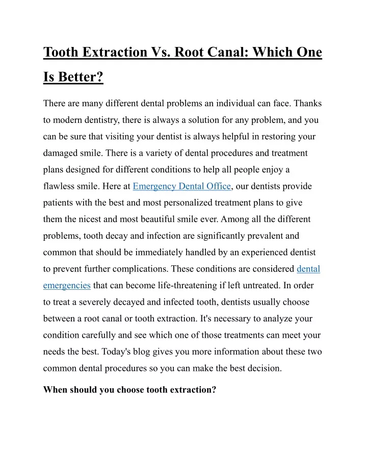 tooth extraction vs root canal which one