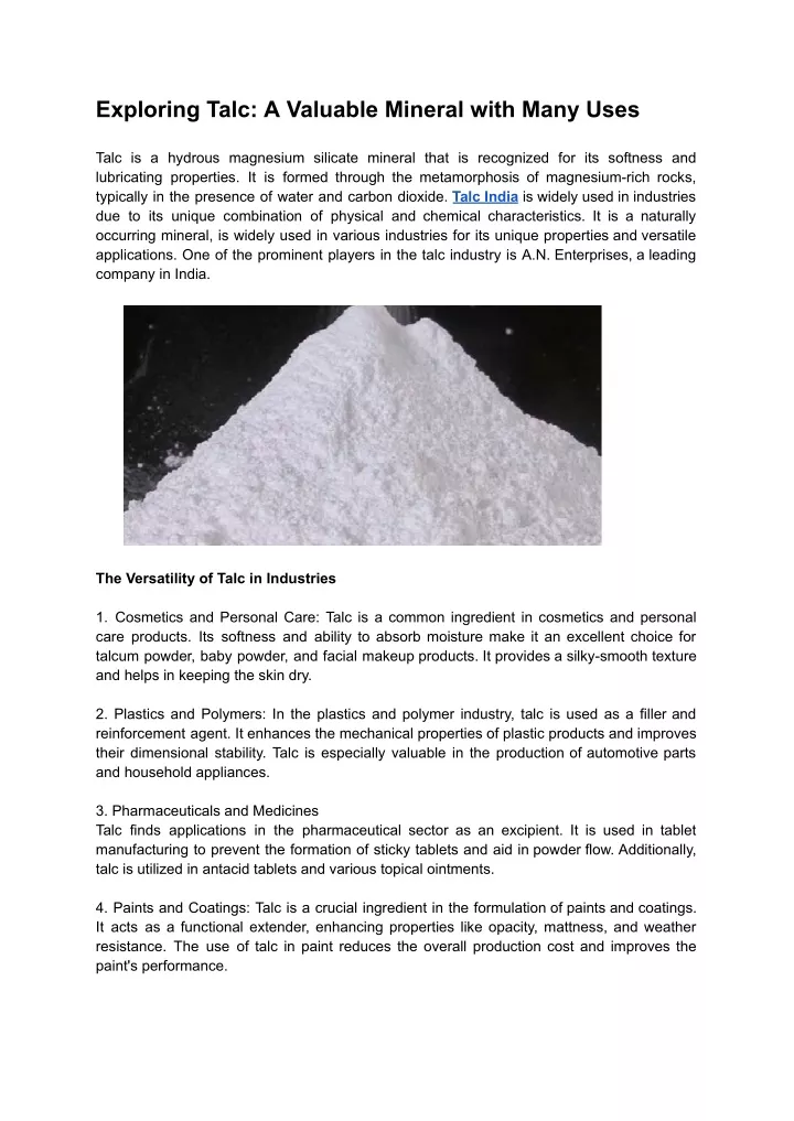 exploring talc a valuable mineral with many uses