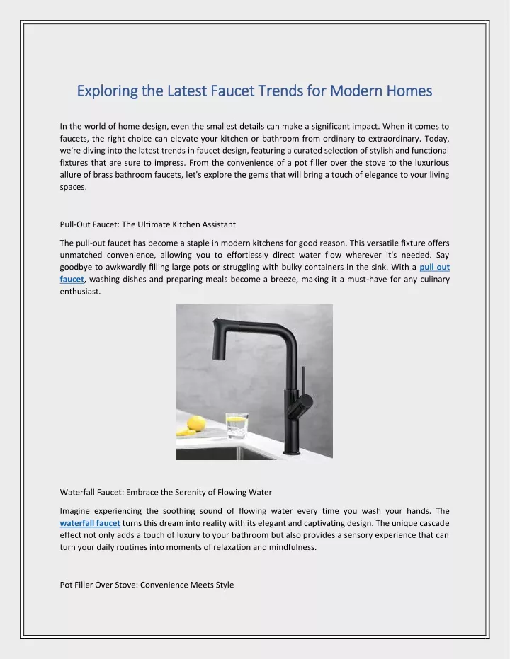 exploring the latest faucet trends for modern