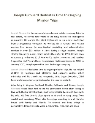 Joseph Girouard Dedicates Time to Ongoing Mission Trips