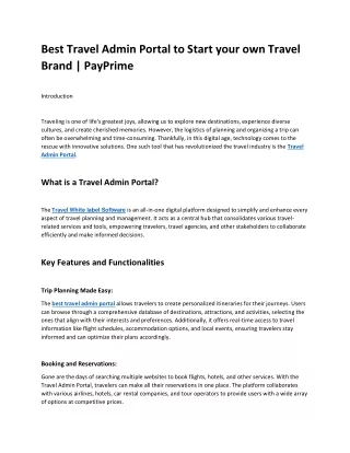 Best Travel Admin Portal to Start your own Travel Brand | PayPrime