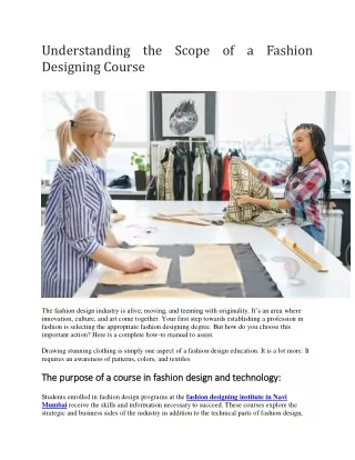 Understanding the Scope of a Fashion Designing Course