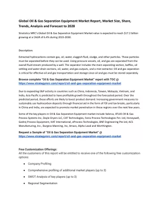 Global Oil & Gas Separation Equipment Market Report, Market Size, Share