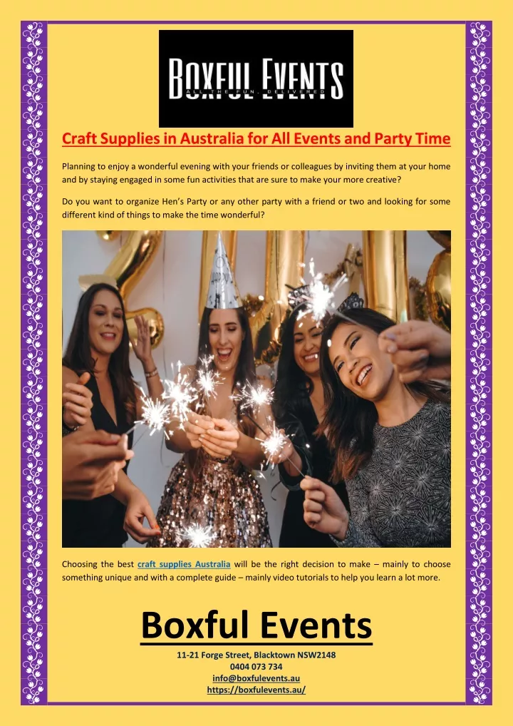 craft supplies in australia for all events