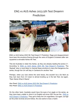 ENG vs AUS Ashes 2023 5th Test Dream11 Prediction