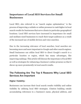 Importance of Local SEO Services for Small Businesses
