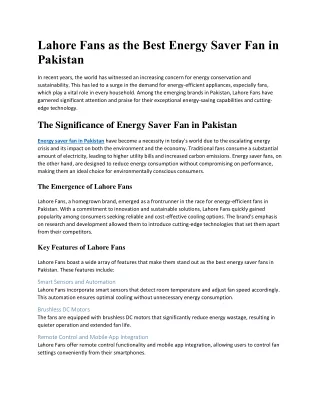 Lahore Fans has the Best Energy Saver Fans in Pakistan