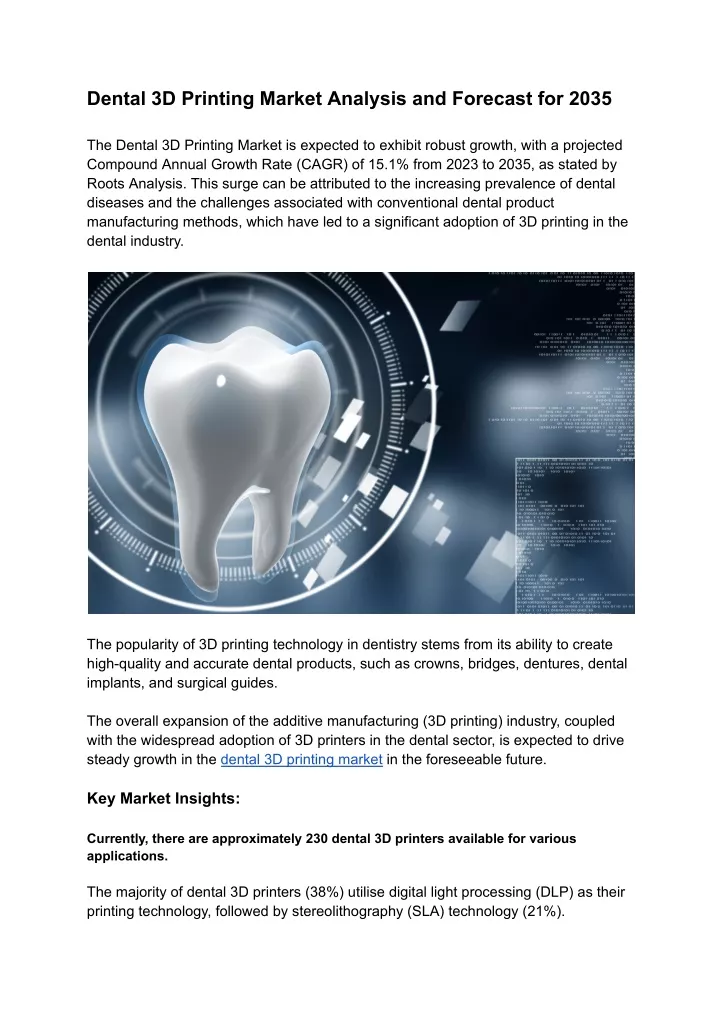 dental 3d printing market analysis and forecast