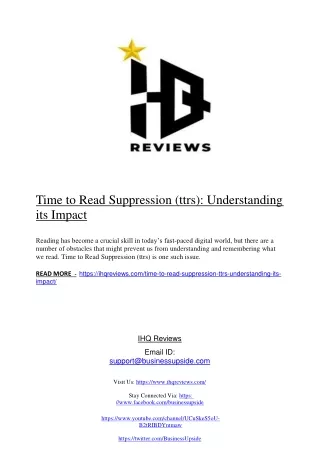 Time to Read Suppression (ttrs) : Understanding its Impact