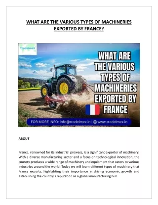 WHAT ARE THE VARIOUS TYPES OF MACHINERIES EXPORTED BY FRANCE?