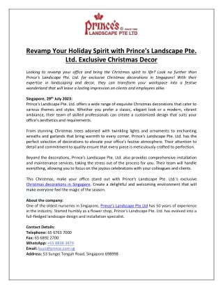 Revamp Your Holiday Spirit with Prince's Landscape Pte. Ltd. Exclusive Christmas