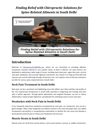 Finding Relief with Chiropractic Solutions for Spine-Related Ailments in South Delhi