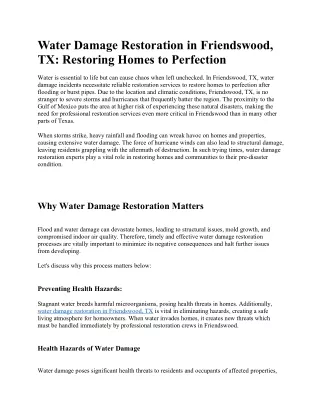 Water Damage Restoration in Friendswood, TX Restoring Homes to Perfection