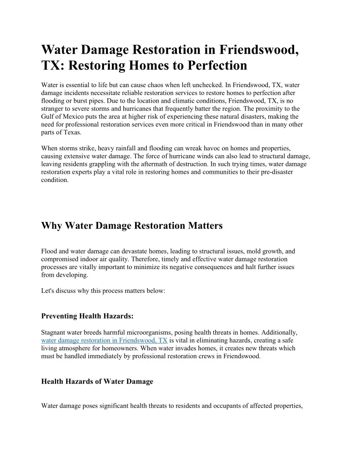 water damage restoration in friendswood