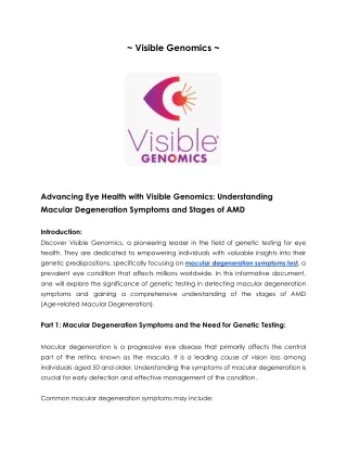 Advancing Eye Health with Visible Genomics: Understanding Macular Degeneration S