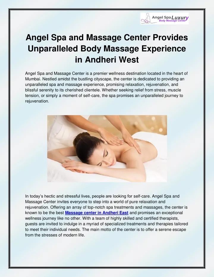 angel spa and massage center provides