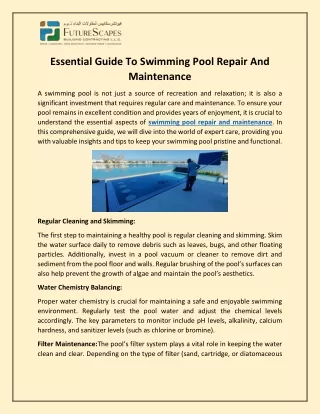 Essential Guide To Swimming Pool Repair And Maintenance